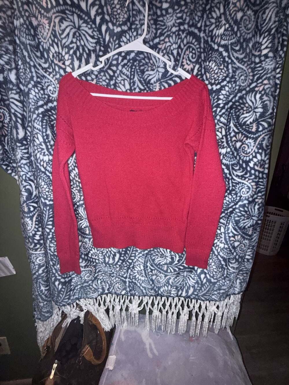 American Eagle Outfitters Off The Shoulder Sweater Size S Red Knit Pullover